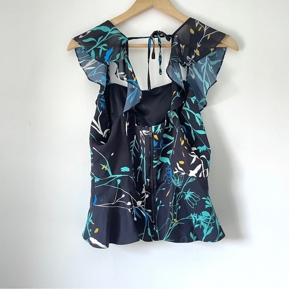 Parker Jess Floral Print Peplum Top Navy Blue Ruffle Sleeveless Women’s Small S - Picture 4 of 11